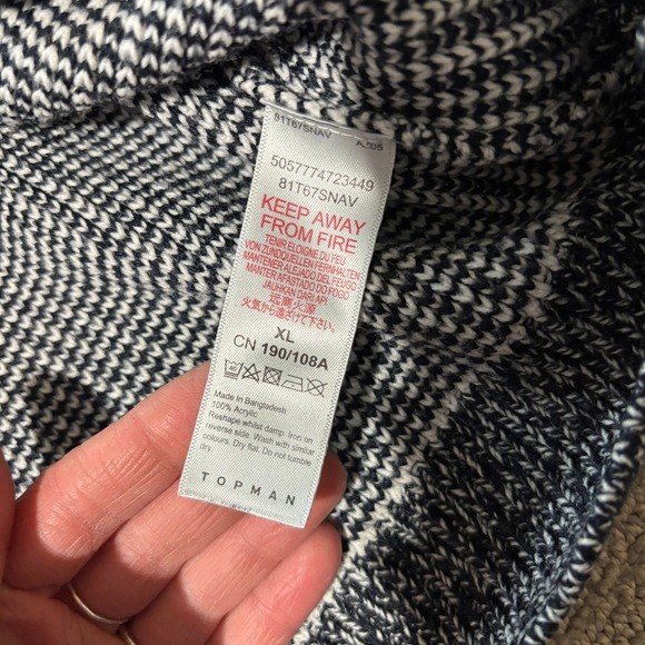 Topman Mens XL Navy White Micro Check Textured Knit Crew Neck Sweater 81T67SNAV - Picture 4 of 4